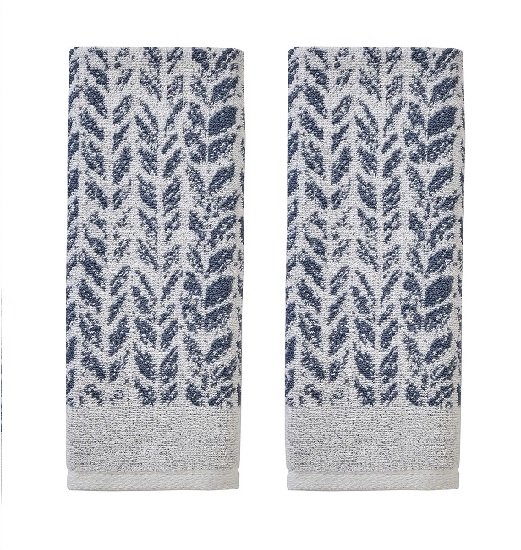 Distressed Leaves Hand Towel (2-Pack),Denim Blue
