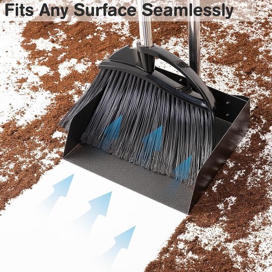 Long-Handed Dustpan and Broom Set, Upright Design, 54" Broom and 38" Dustpan Combination