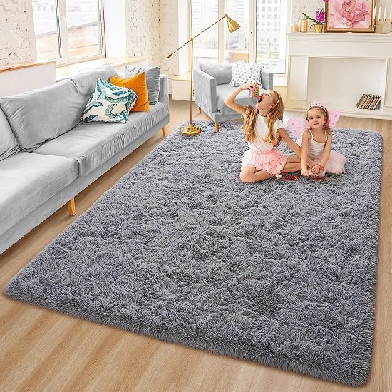 Super Soft Fluffy Living Room Bedroom Rug, 5' x 8', Gray