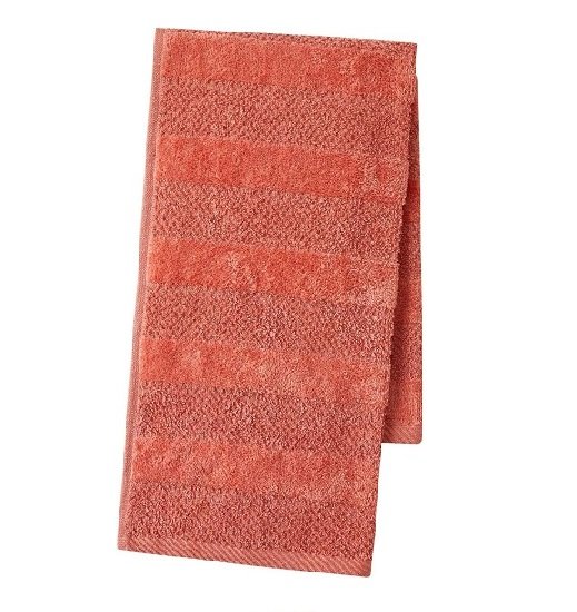 Quick-drying 100% cotton hand towels (16" long x 26" wide) Textured double weave, low-lint absorbent (2-pack, Coral)