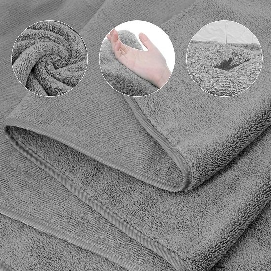 Microfiber Bath Towels, Set of 2 (30" x 60") Quick-drying, Super Soft, Super Absorbent (Dark Grey)