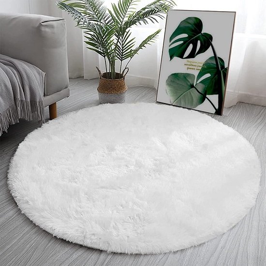 4x4 soft white round modern fluffy rug