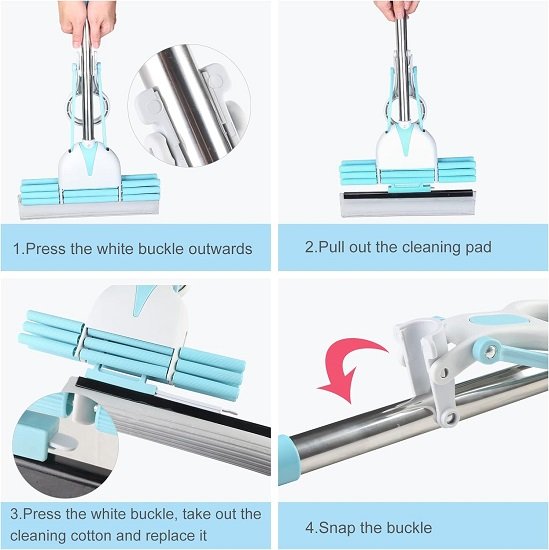 Wet and dry magic sponge mop with wringing function and adjustable handle