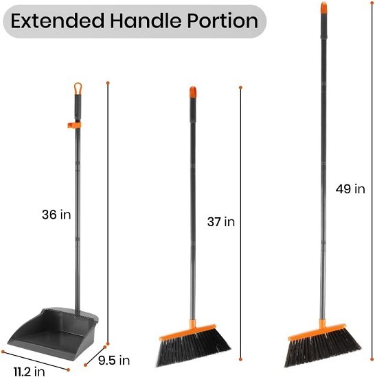 Long Handle Broom with Upright Standing Dustpan Combo for Office Home Kitchen Lobby Floor Cleaning