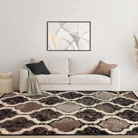 Indoor area rug with jute backing, modern geometric plaid floor decor, 3" x 5", Chocolate