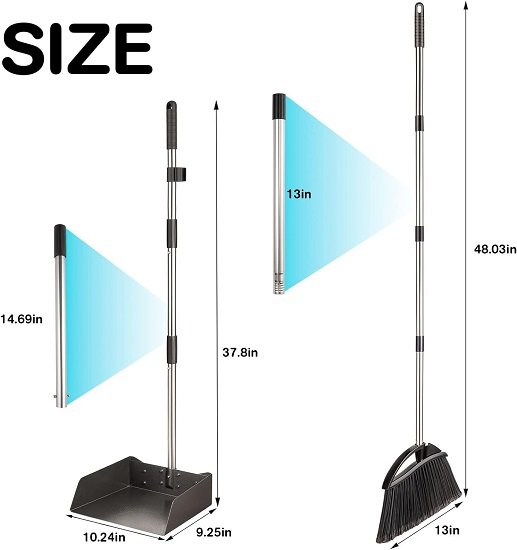 Long-Handed Dustpan and Broom Set, Upright Design, 54" Broom and 38" Dustpan Combination